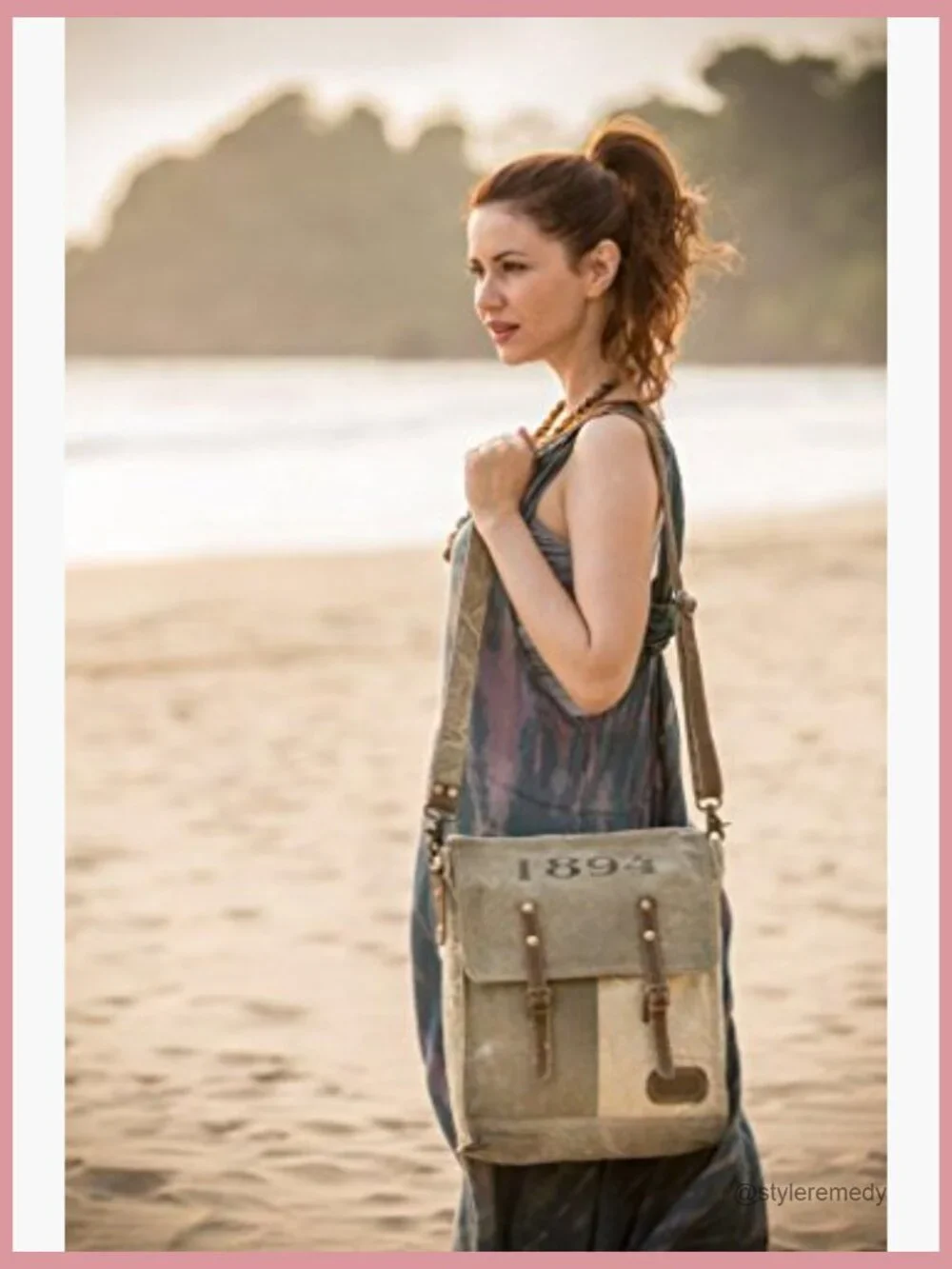 Upcycled Canvas Messenger Bag with Adjustable Strap